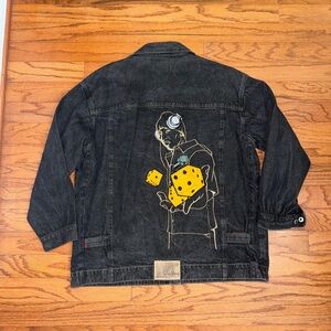 Godbody Denim Jacket 70's Street Wear Embroidered Headset Dice Money Over Sz XL